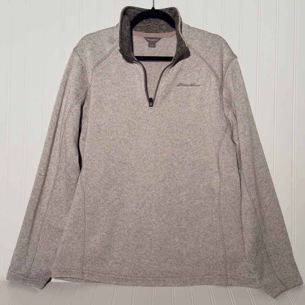 Eddie Bauer Men's Gray Heather Fleece Quarter Zip Pullover Sweater Size Large